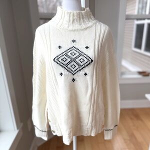 The Reeds x J. Crew Ivory Cable Knit Side Button Mockneck Sweater Size Large